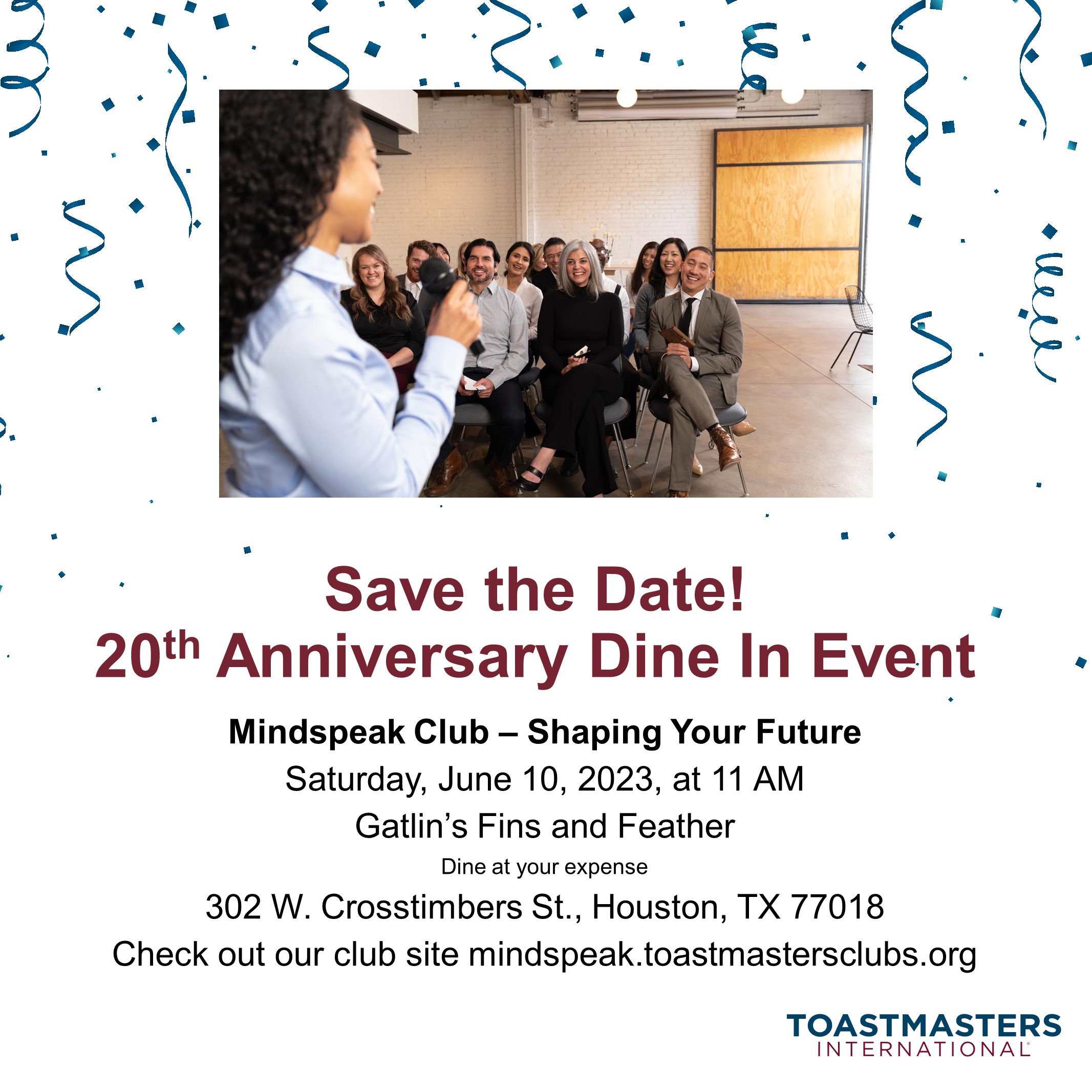 Mindspeak toastmasters 20th anniversary dine in event toastmasters