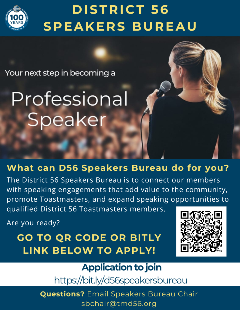 Speakers Bureau Graphic for District 56 Toastmasters